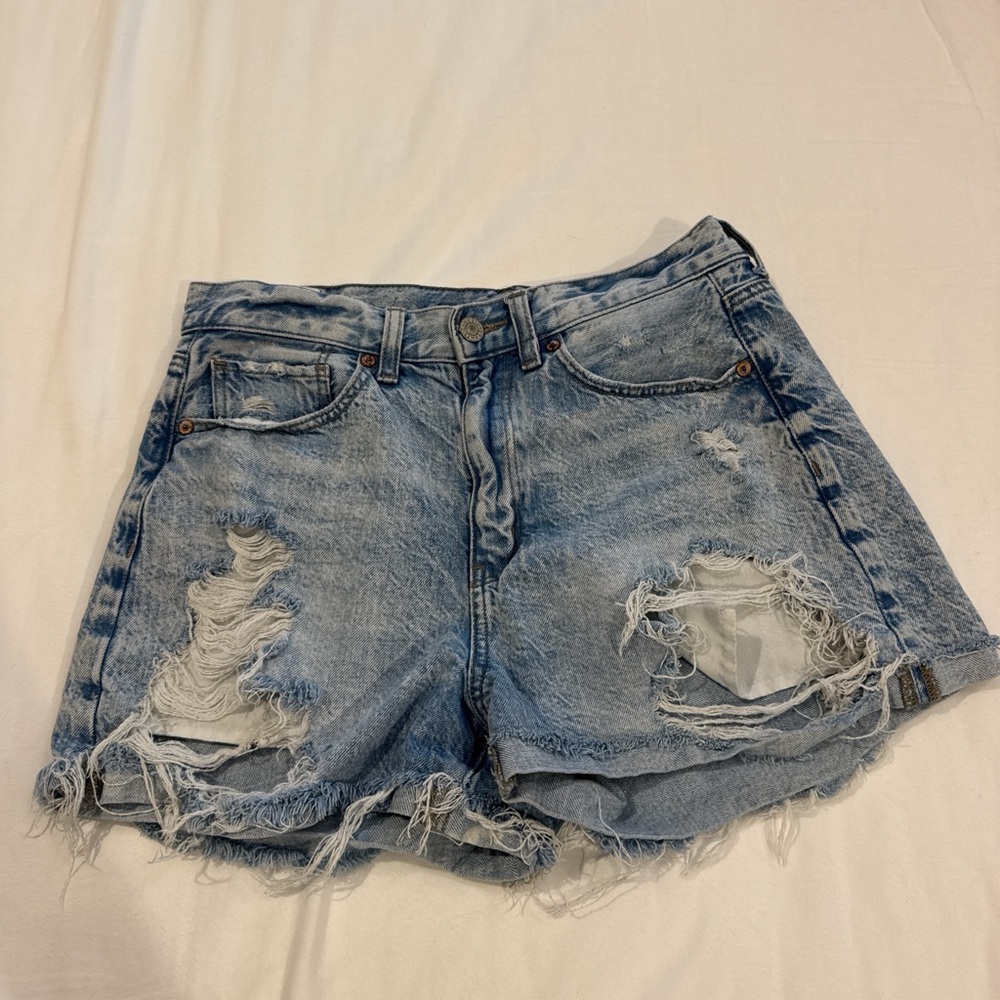 American Eagle Outfitters Blue Distressed Jean Shorts